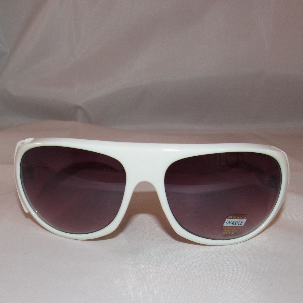 Fancy White Sunglasses Wide Temple Arm NEW - Picture 2 of 5